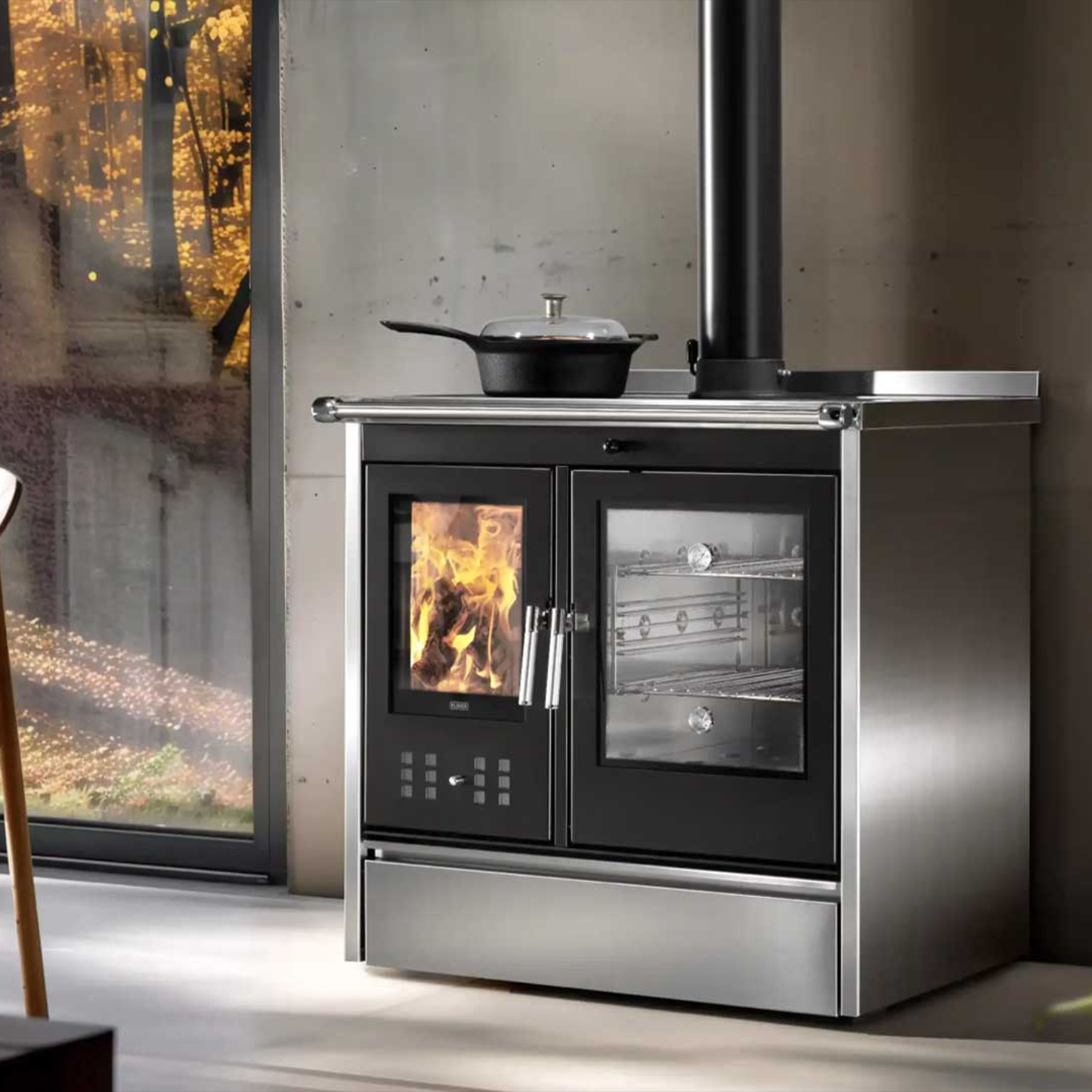 Kaminofen Klover Star 90 INOX mit Backofen 11,5 kW