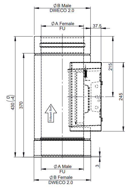 Edelstahlschornstein - Reinigungselement bis 600 °C - doppelwandig - Jeremias DW-ECO