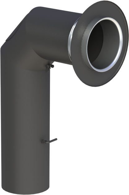 Ofenrohr - Winkelrohr (Schenkellänge 450/700mm) mit Tür, Drosselklappe, Wandrosette und Wandfutter (Set) - Jeremias Ferro-Lux