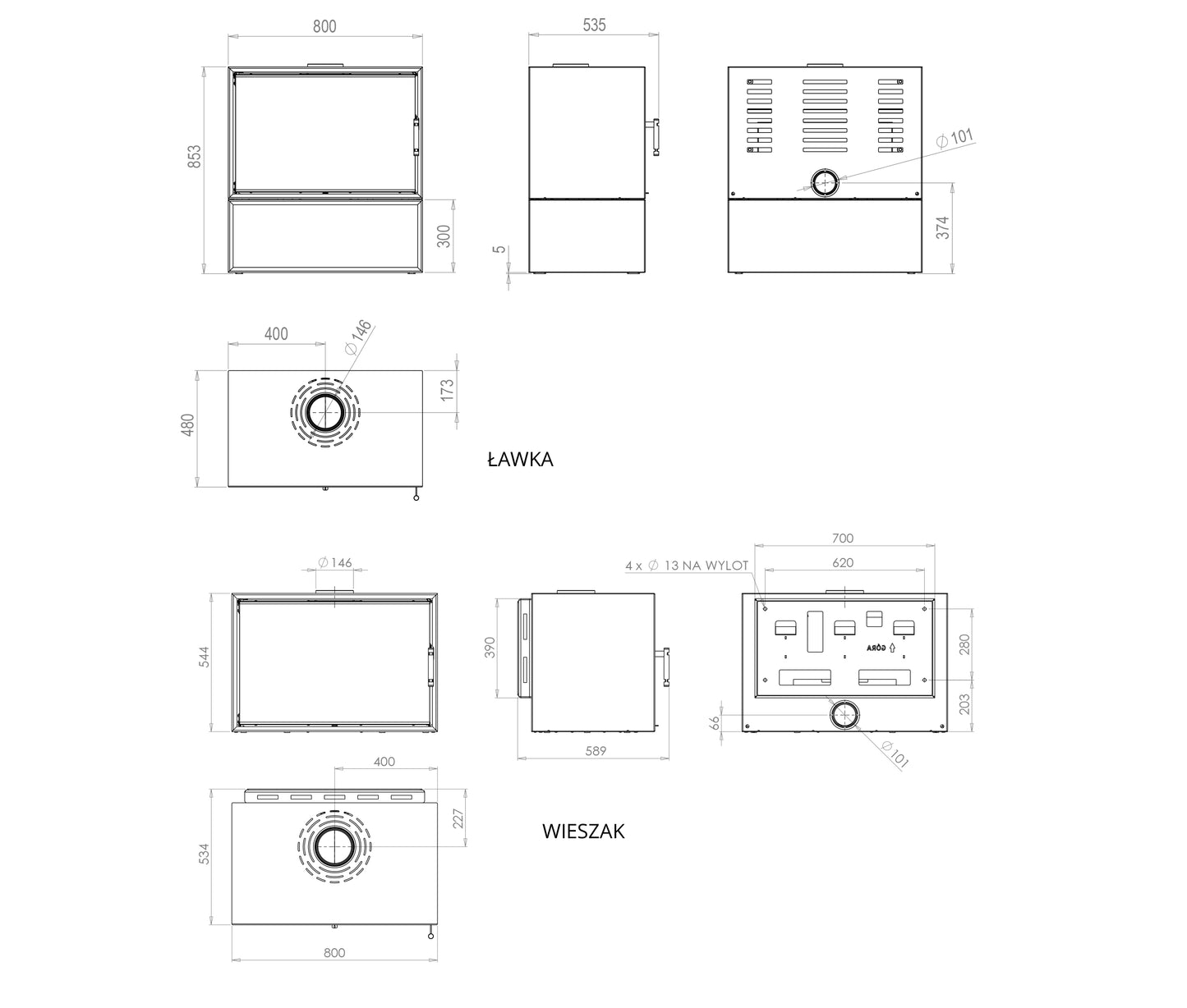 Kaminofen Hitze CF800 9,5 kW
